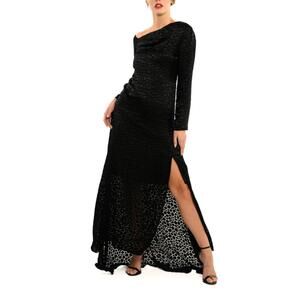 NEW CENIA asymmetrical shoulder evening maxi dress in black